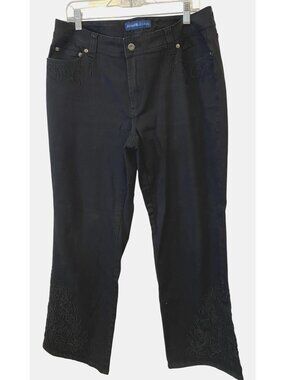 Avenue Jeans Womens 18 Black Embroidered Jeans Y2K Boho Plus Size